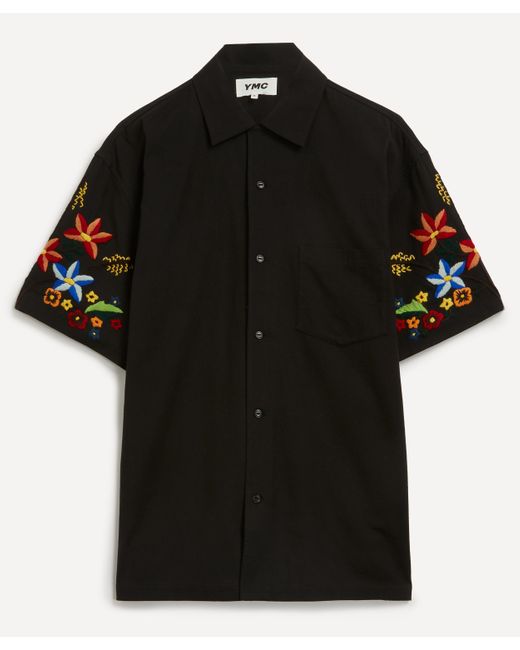 YMC Black Mens Idris Short-sleeve Embroidered Shirt for men