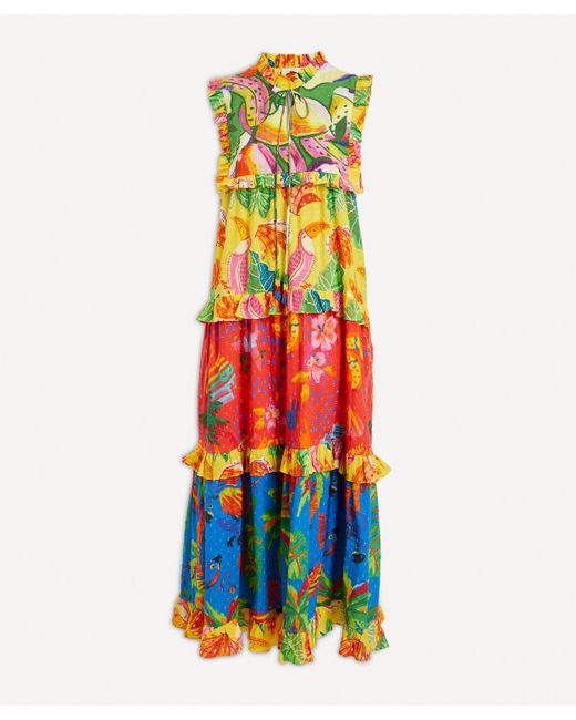 Farm Rio Multicolor Women's Mixed Prints Tiered Maxi-dress