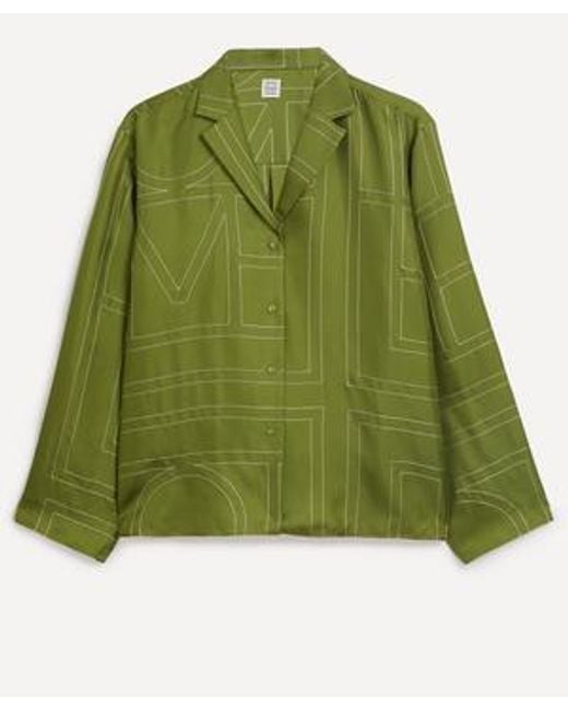 Totême  Green Terracotta Monogram Silk Pyjama Top