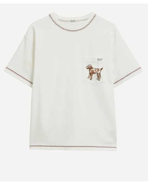 Bode White Mens Griffon Embroidered Pocket T-shirt Xl for men