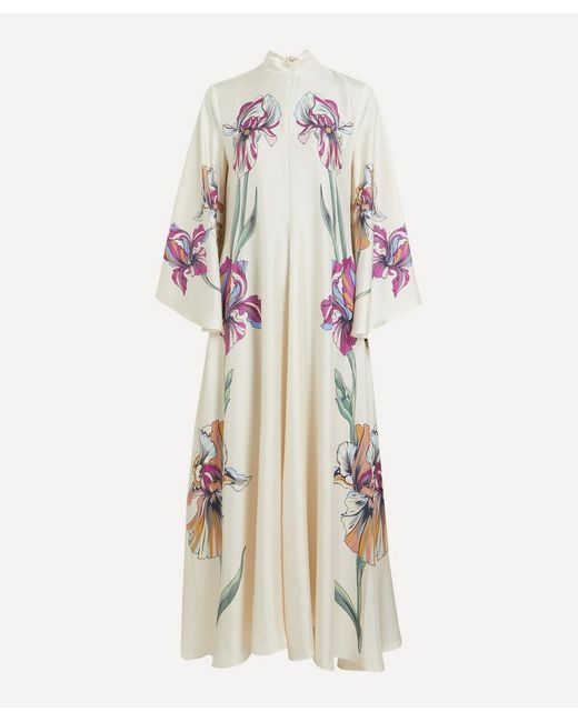 LaDoubleJ White Magnifico Iris Placee Ivory Silk Twill Maxi Dress
