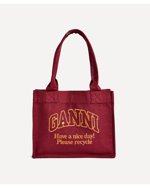 Ganni Red Women's Large Easy Shopper Cotton Bag One Size