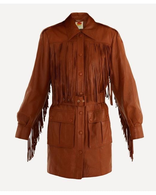 Farm Rio Brown Fringes Leather Coat