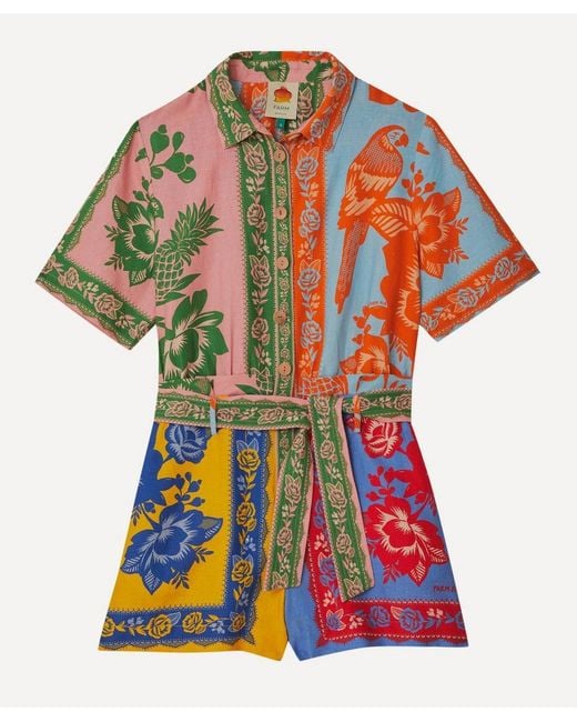Farm Rio Red Lace Garden Mix Scarves Romper