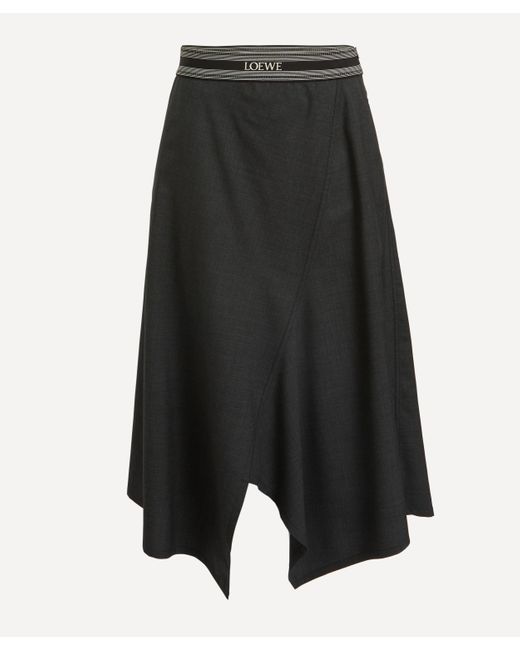 Loewe Black Logo-embroidered Asymmetric Wool Midi Skirt
