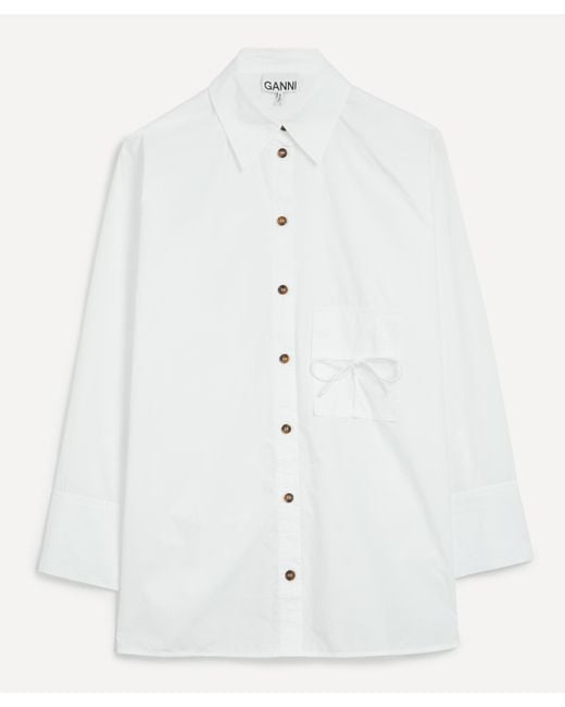 Ganni White Women's Cotton Poplin Oversized Raglan Shirt L-xl