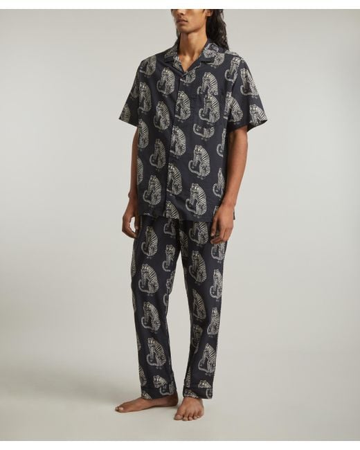 Desmond & Dempsey Gray Mens Sansingo Tiger Print Cuban Pyjama Set Xl for men
