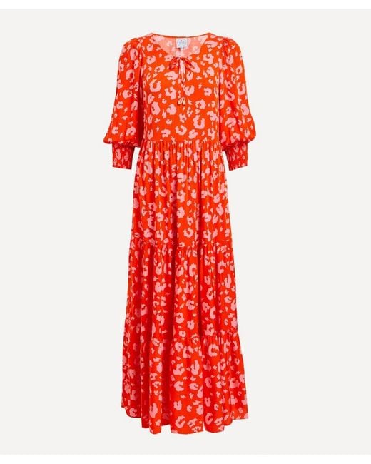 Scamp & Dude Red And Leopard Tie-Front Maxi Dress