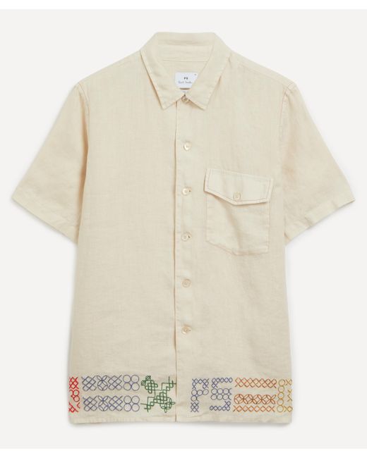 PS by Paul Smith White Mens Cross-stitch Beige Linen Shirt for men