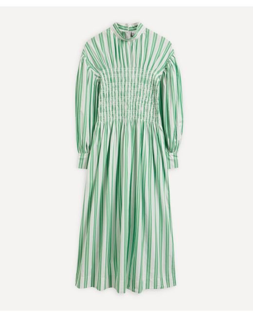 Ganni Stripe Organic Cotton Smock Dress in Green | Lyst Canada