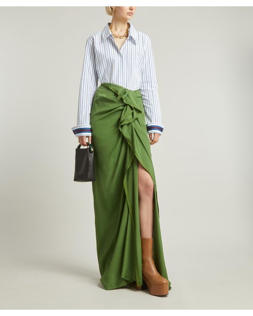 Dries Van Noten Green Women's Long Draped Skirt 6