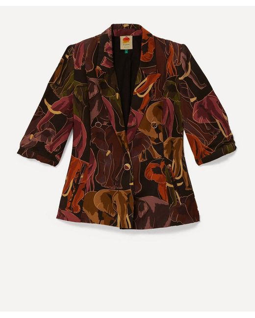 Farm Rio Brown Elephants Short Sleeve Blazer