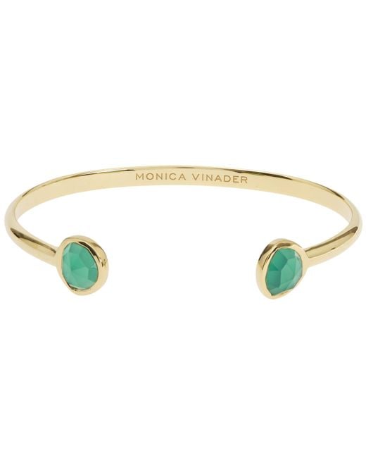 Monica Vinader Metallic Gold Vermeil Siren Green Onyx Thin Cuff Bracelet