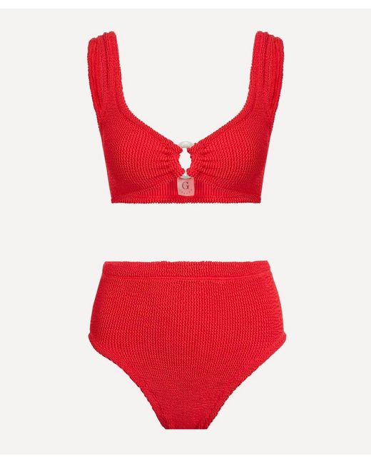 Hunza G Red Nadine Bikini With Pearly Hoops
