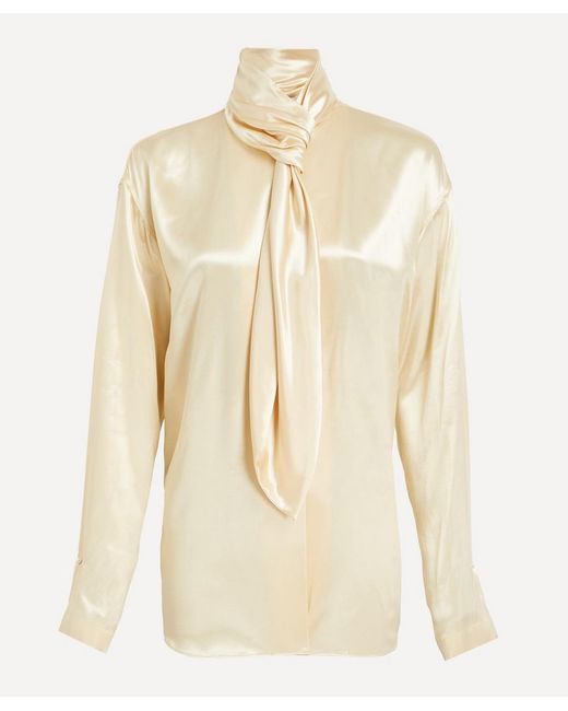 Alberta Ferretti Natural Glossy Satin Shirt With Knot Tie