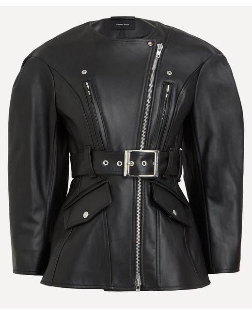 Simone Rocha Black Sculpted Bow Embellished Biker Jacket