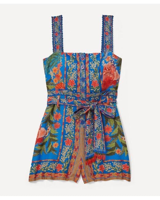 Farm Rio Women's Stitched Garden Blue Romper