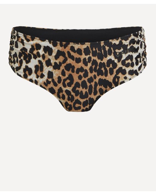 Ganni Black Women's Leopard-print Mid-rise Bikini Bottoms 6