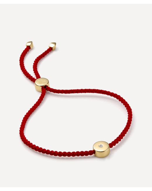 Monica Vinader Red Gold Plated Vermeil Silver Linear Solo Diamond Cord Friendship Bracelet One Size