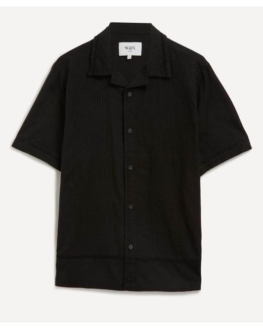 Wax London Black Mens Newton Short-sleeve Pintuck Shirt for men