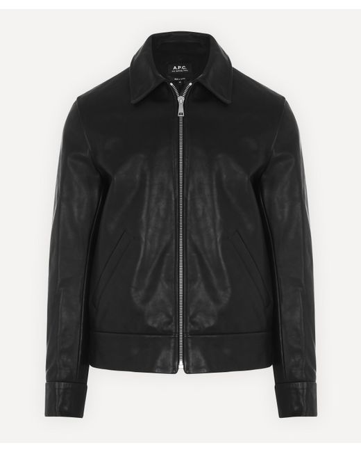 A.P.C. Black No Fun Leather Jacket for men