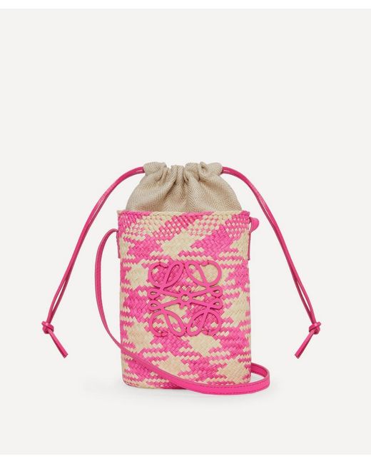 Loewe Pink Fuchsia Anagram Checks Square Pocket Bag