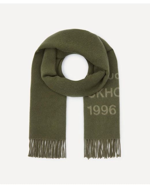 Acne Green Logo Wool Scarf for men