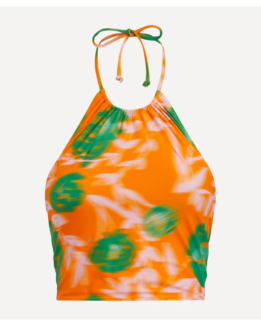 Ganni Women's Vibrant Orange Halter Bikini Top 8