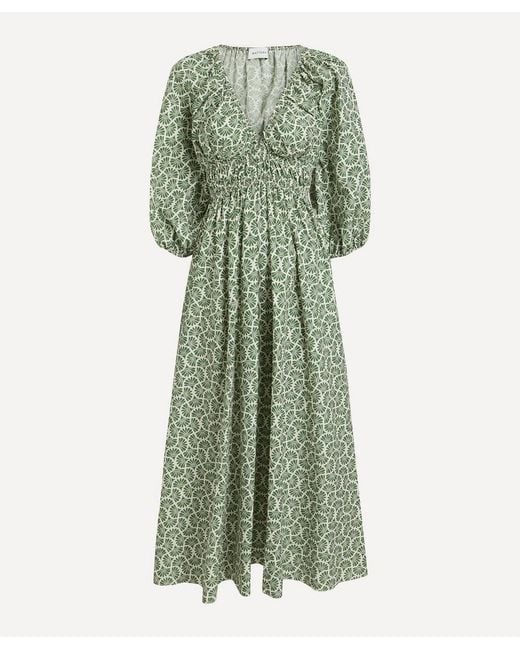 Matteau Green Shirred Plunge Midi Dress