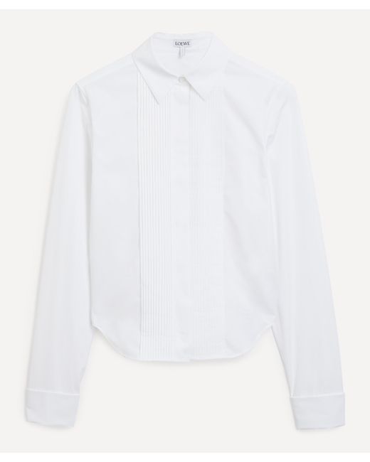 Loewe White Women's Pleated Cotton Poplin Shirt 14