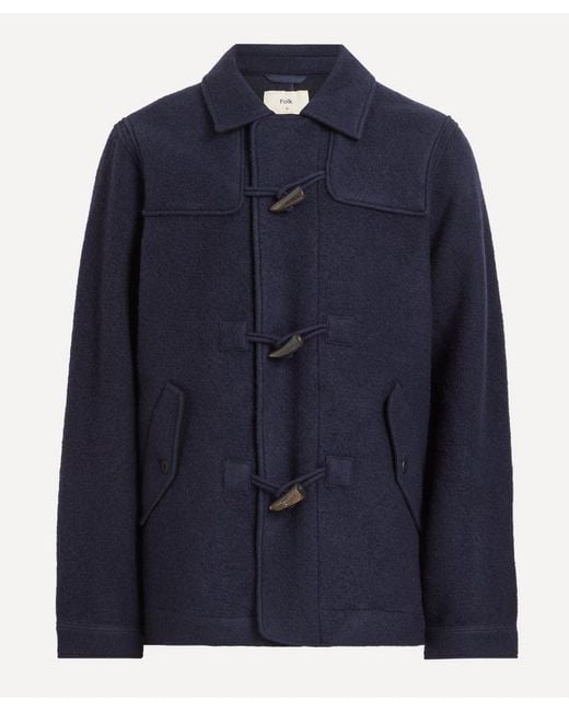 Folk Blue Wool Duffle Coat for men