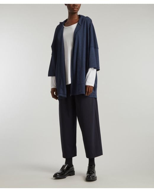 Eskandar Blue Sloped Shoulder Zipped Hooded Top One Size