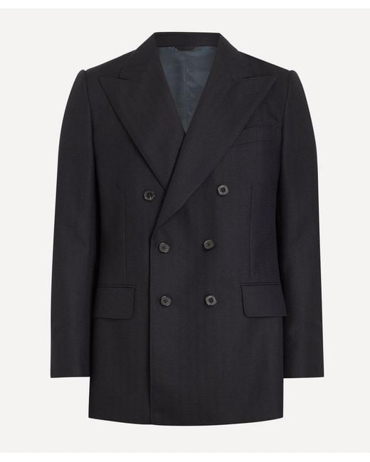 Husbands Black Double-Breasted Worsted Wool Jacket for men