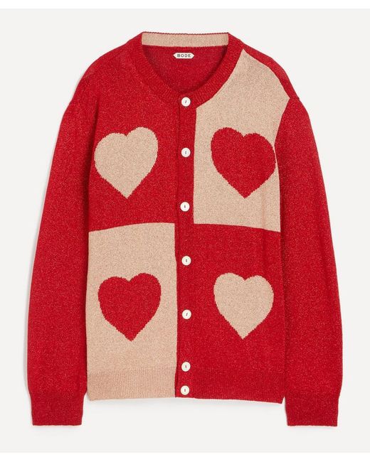 Bode Red Lame Hearts Cardigan for men