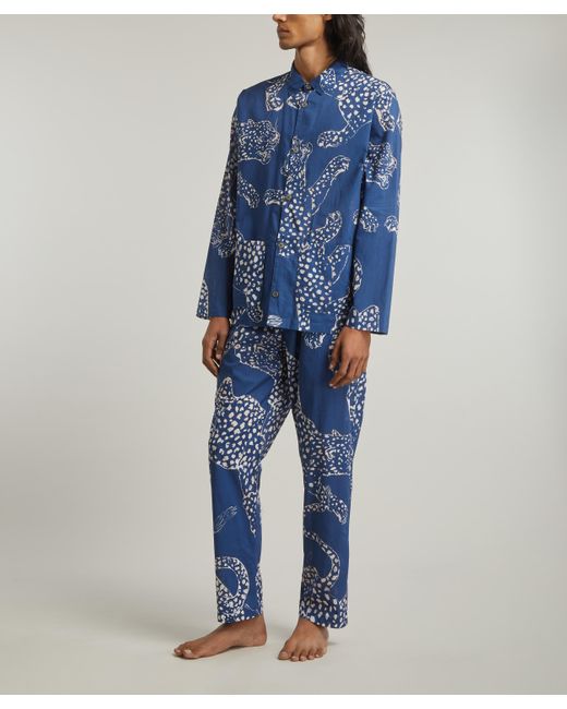 Desmond & Dempsey Blue Mens Soleia Pocket Pyjama Set Xl for men