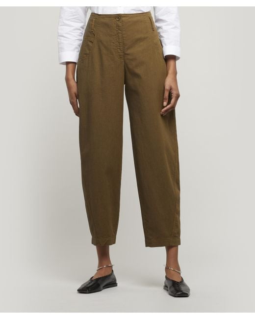 Oska Green Simonita Wide-leg Cotton Trousers
