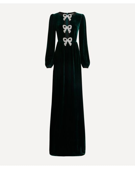 Saloni Black Women's Camille Velvet Embellished Bows Maxi-dress