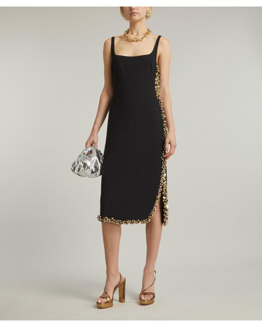 Dries Van Noten Women's Black Embellished Crepe Midi-dress 12