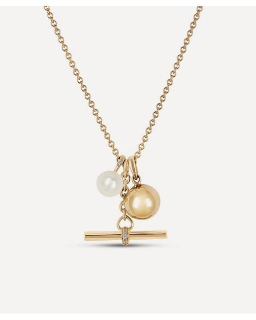Dinny Hall Metallic 9Ct My World T-Bar With Small Orb Locket And Pearl Charm Cluster Pendant