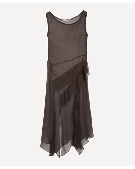 Paloma Wool Brown Women's Fox Sheer Silk Asymmetric Ruffle Dress