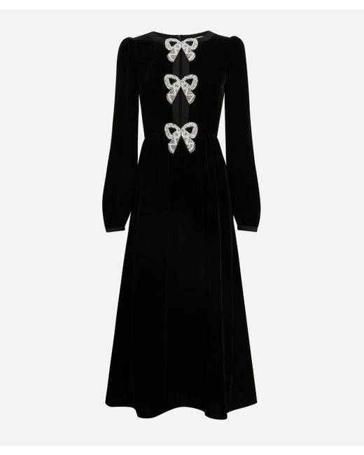 Saloni Black Women's Camille Velvet Embellished Bows Midi-dress 10