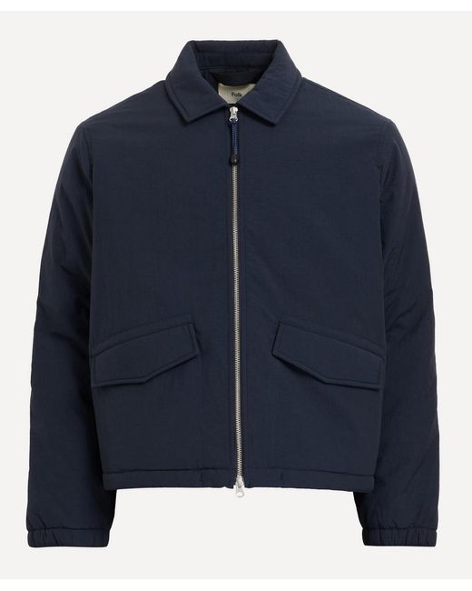 Folk Blue Wadded Bomber Jacket for men