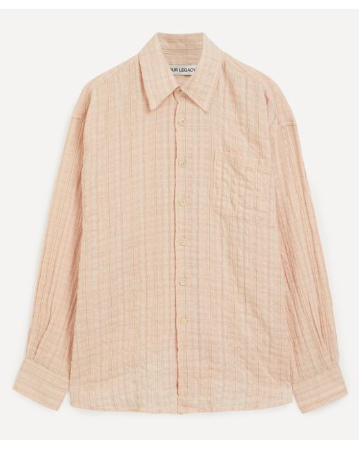Our Legacy Natural Mens Borrowed Shirt In Picnic Check Crude Seersucker 38/48 for men