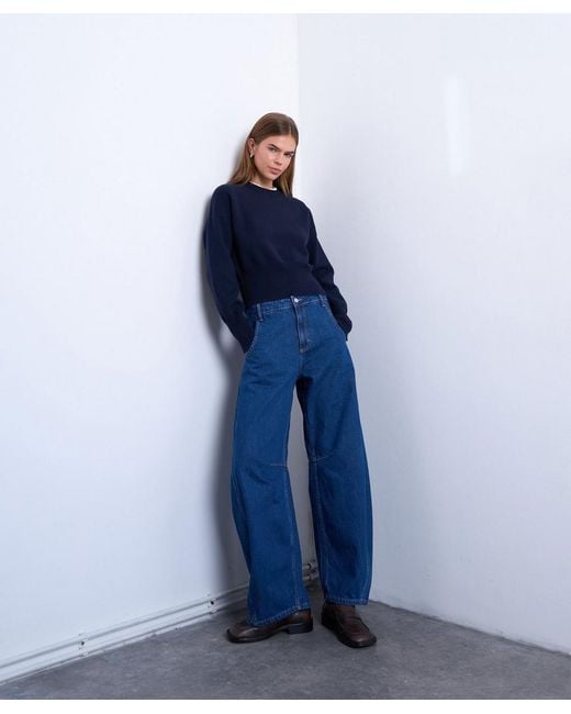 TOPSHOP Blue Horseshoe High Rise Barrel Jeans