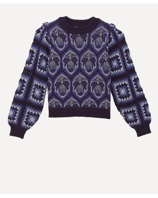 Farm Rio Blue Pinneaple Cobogo Knit Jumper