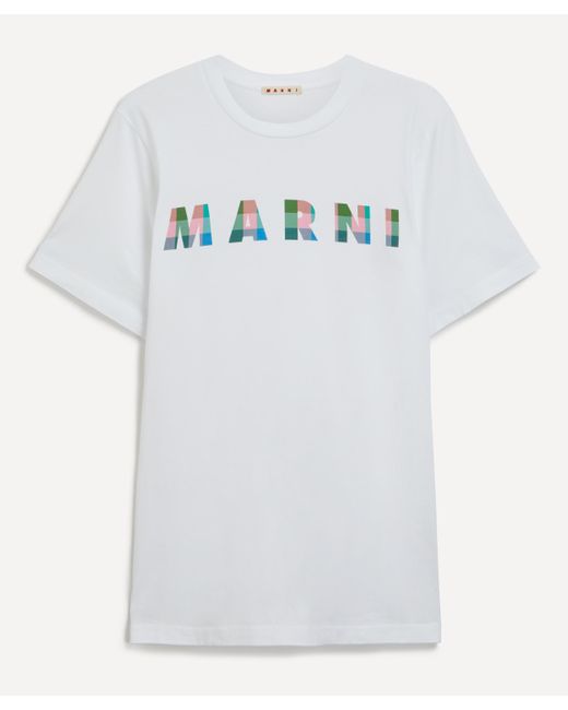 Marni White Cotton Gingham Logo T-shirt 40/50 for men