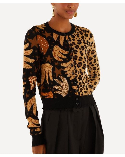 Farm Rio Black Banana Leopard Mixed Cardigan