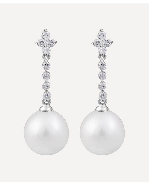 Kojis White Diamond And Pearl Drop Earrings