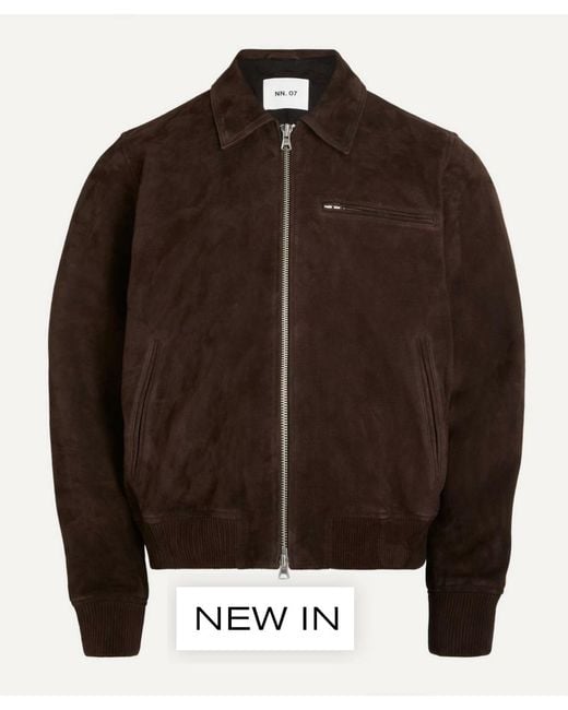 NN07 Brown Owen Zip Suede Jacket for men