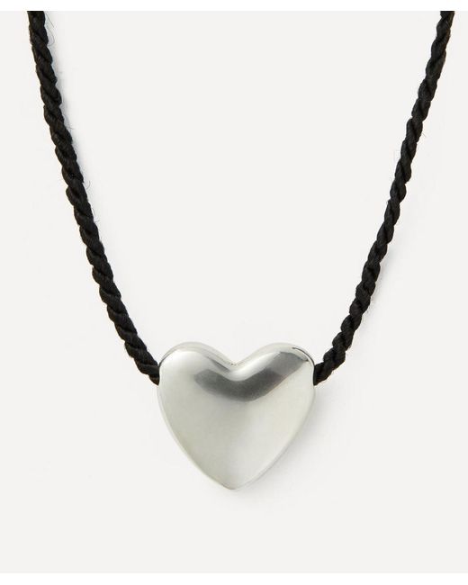 Annika Inez Sterling Small Cord Heart Pendant Necklace in Metallic